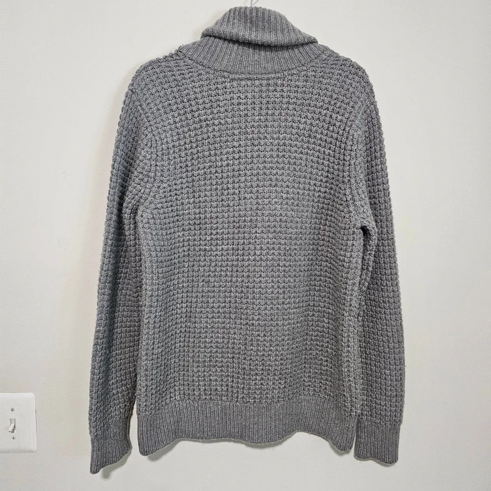 LL Bean Signature Mens Sweater Large Gray Merino Cashmere Shawl Chunky Knit Prep